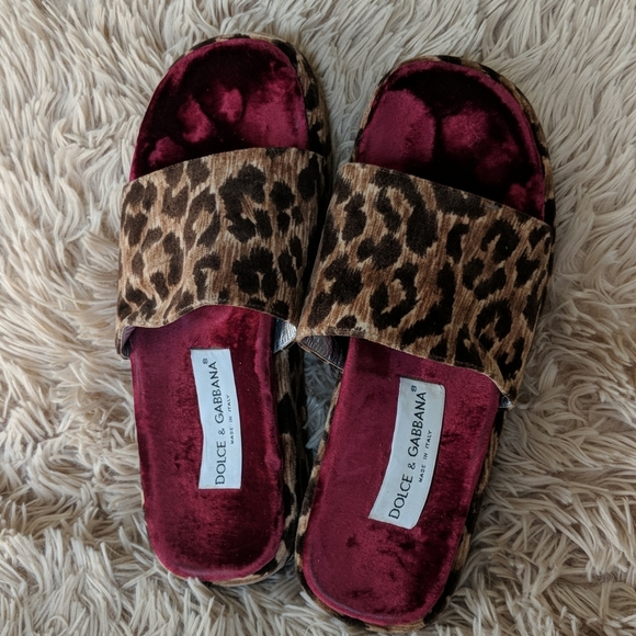 Dolce & Gabbana Shoes - DOLCE & GABBANA VELVET LEOPARD SLIDE